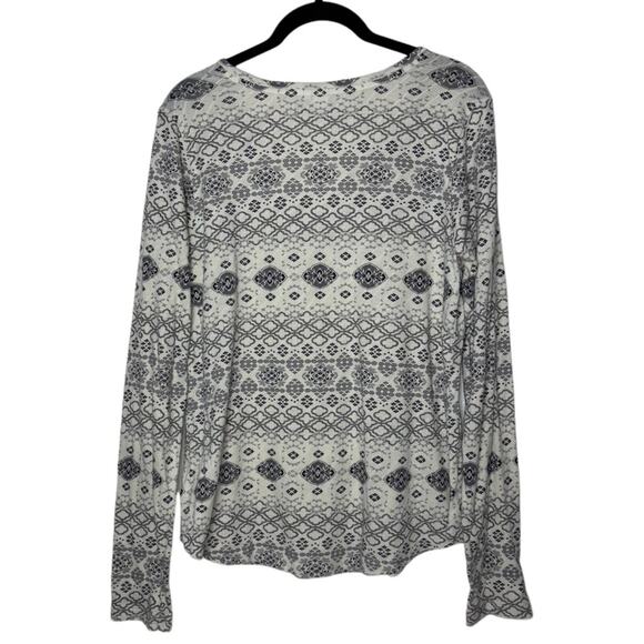 Aventura Organic Cotton Printed Light Airy Blouse Women's large Cream Gray - Picture 2 of 16